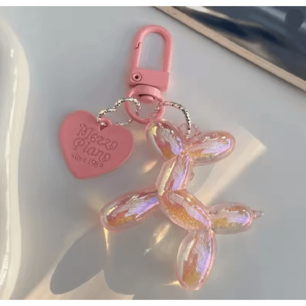 Pink Iridescent Baloon Dog Keychain
